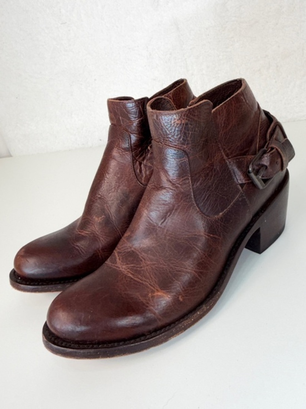JB Dillon Brown Leather Western Ankle Boots Buckle Moto Cowboy Size 7.5 western
